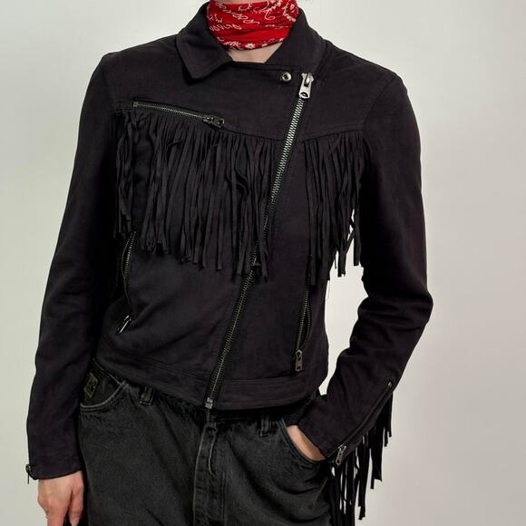 Black Faux Suede Fridge Jacket - Topshop Size 4 - Picture 3 of 8